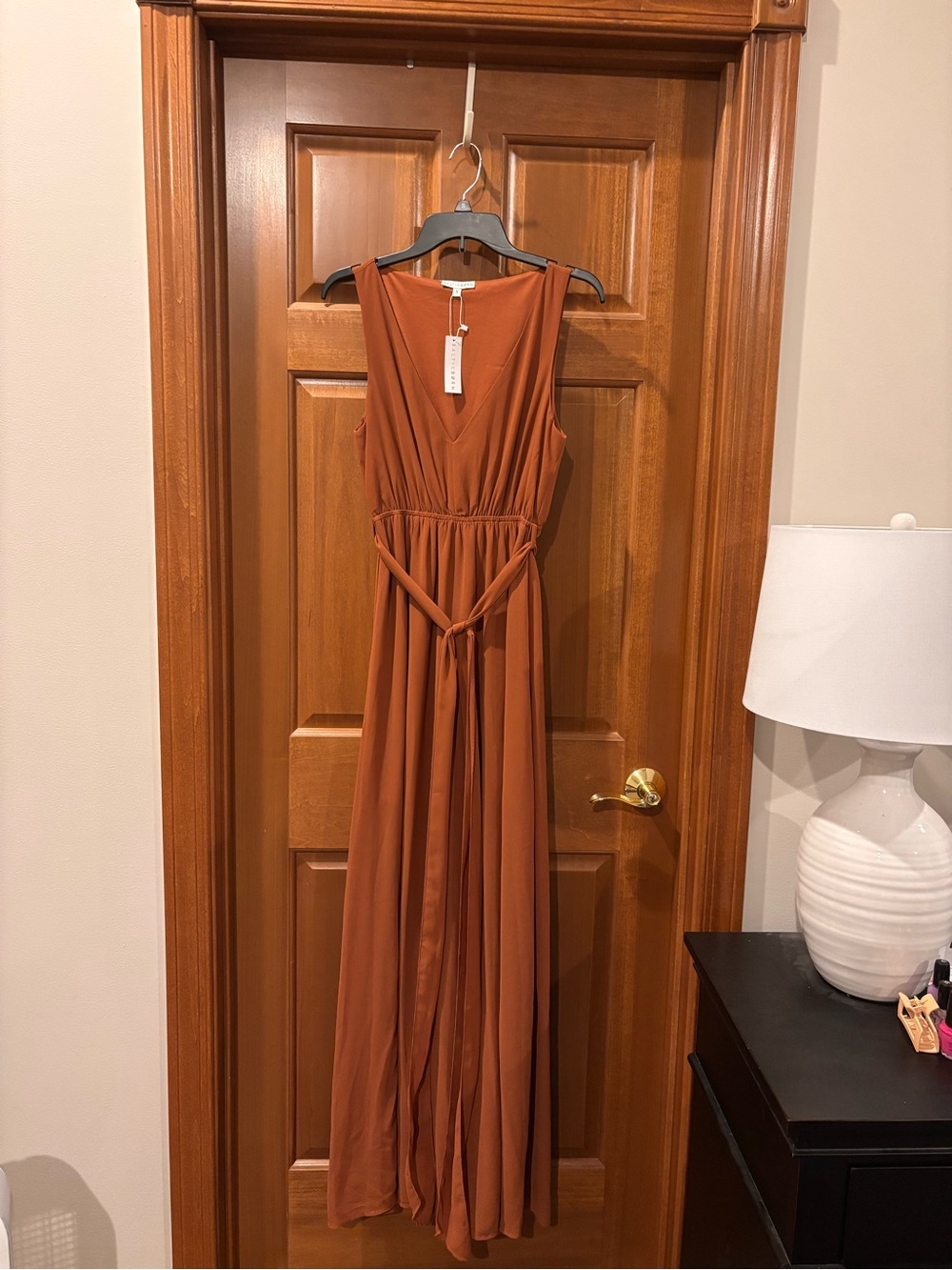 Baltic Born Sleeveless V-Neck Maxi Dress in Rust Orange